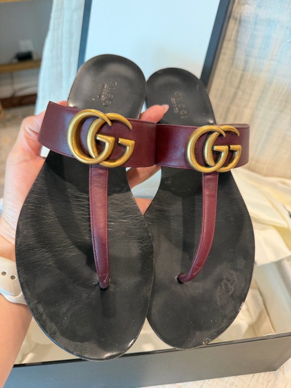 Gucci Marmont Burgundy Sandals - Picture 6 of 12